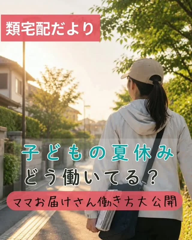 ＼子どもの夏休み、どう働いてる？／

子どもとの時間も大切にしたい。
でも「少しだけ働きたい」「気分転換をしたい」そんな気持ち、ありませんか？

今日はママお届けさんの働き方を大公開😊
実際のお届けさんの声をお届けします♪

🍀「夫の出勤前の早朝に配布をしています」
🍀「幼稚園の預かり保育やおばあちゃんに来てもらう間に配ってます」
🍀「夕方に子どもと散歩がてら配ってます」
マイペースに配布を続ける人から

🍀「帰省をするから夏はお休み。9月から再開します」
しっかり休まれる人まで様々😊

ライフスタイルや家庭の状況に合わせて、柔軟に働けるのがお届けさんの魅力のひとつです✨
夏休み明けから働き始めたい方も大歓迎です！

＊＊＊　ポスティングスタッフ募集中　＊＊＊
北摂・大阪市内エリアで
チラシ配布スタッフ「お届けさん」を募集してます。
▼詳しくは
@rui_posting
プロフィールのリンク、ハイライト【お届けさん募集中】から♪
お問合せだけでもお気軽に✨

ハイライト【お届けさんの働き方】もぜひチェックを✅
 
#類宅配
#夏休み
#ママの働き方
#ポスティング
#お届けさん